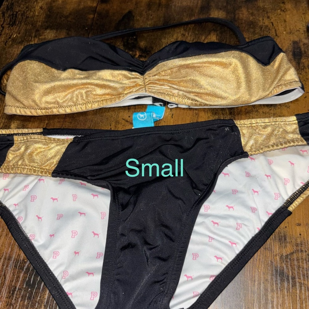 Victoria's Secret Black and Gold Bandeau Bikini Set